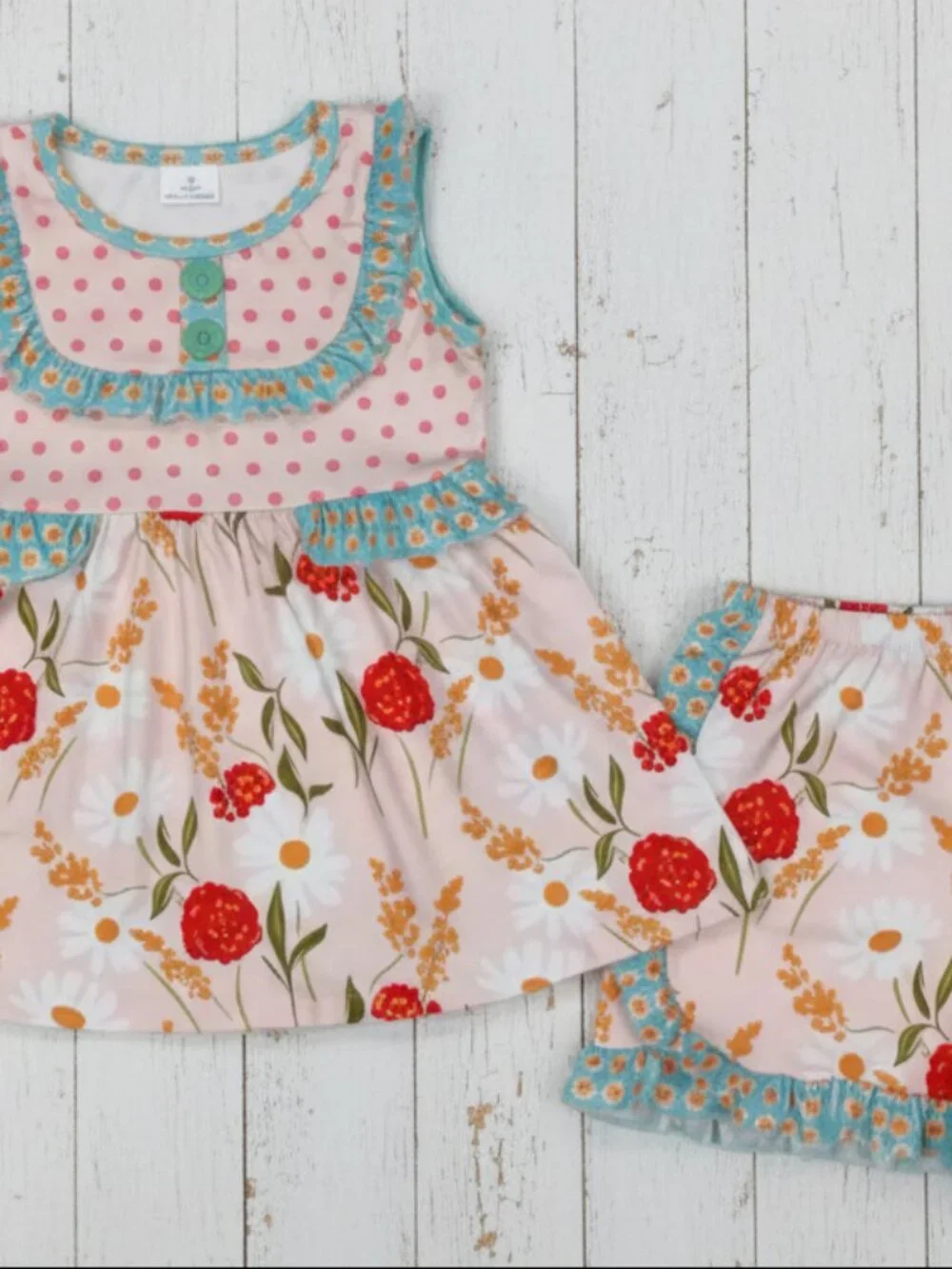 Girl's Flower & Dots Ruffle Short Set